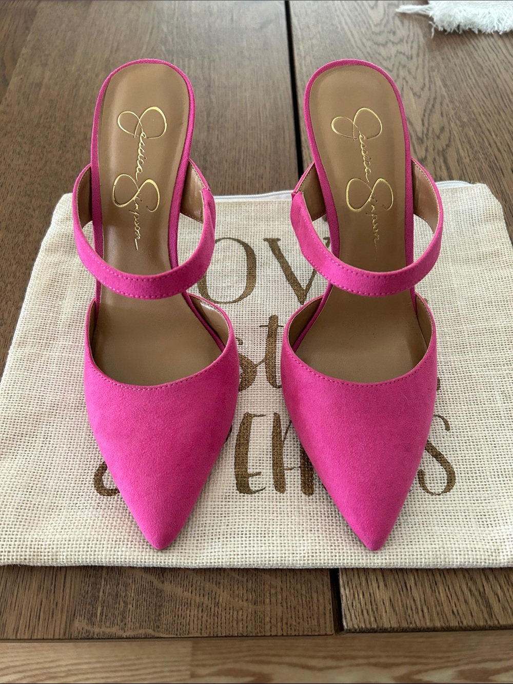 Jessica Simpson Hot Pink Suede Pointed Mule with Strap